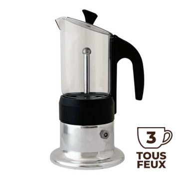 Cafetière italienne CORINNA argent 3 tasses TOUS FEUX COR30101 - ANGELINA MADE IN ITALY