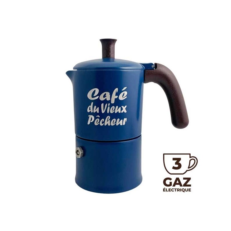 Italian coffee maker classic MOKA 3 cups Café du Vieux fisherman All lights except induction - ANGELINA MADE IN ITALY