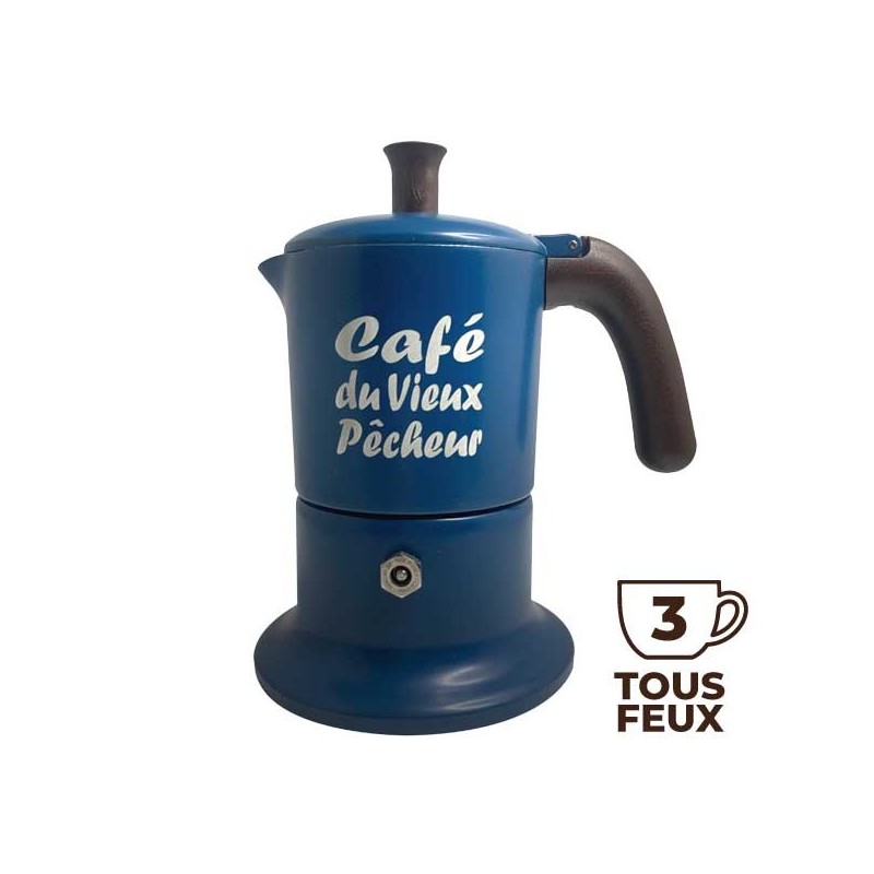 Italian coffee maker Moka Classic 3 cups Café du Vieux fisherman all fires - ANGELINA MADE IN ITALY
