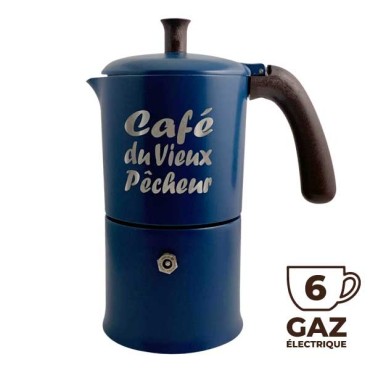 Mattina di caffè italiana Classic Moka 6 tazze Café Du Vieux Fisherman Tutte le luci tranne l'induzione - ANGELINA MADE IN ITALY