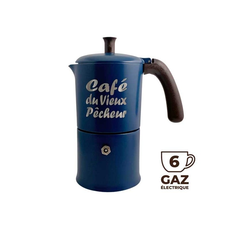 Cafetière italienne Moka Classique 6 Tasses CAFÉ DU VIEUX PÊCHEUR tous feux sauf induction - ANGELINA MADE IN ITALY