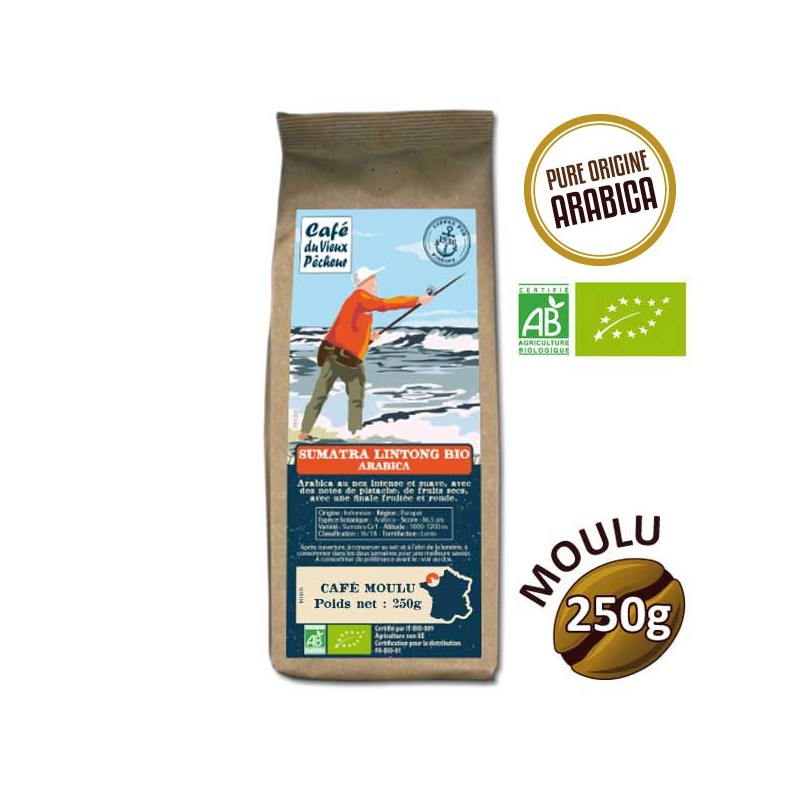 Café moulu arabica SUMATRA LINTONG BIO 250g - CAFÉ DU VIEUX PÊCHEUR