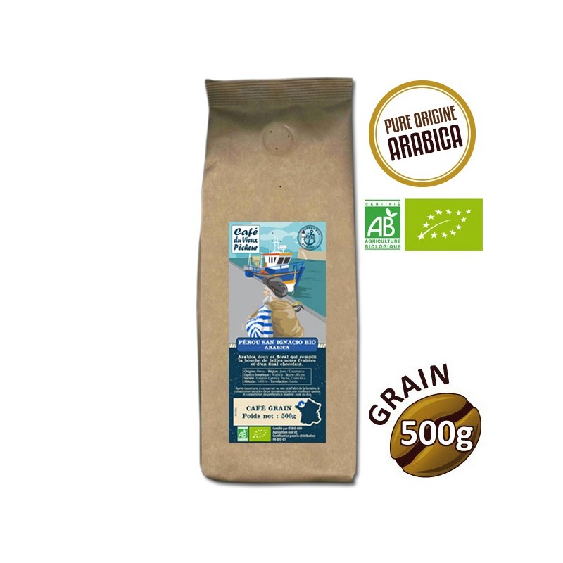 Café grain arabica PÉROU SAN IGNACIO BIO 500g - CAFÉ DU VIEUX PÊCHEUR