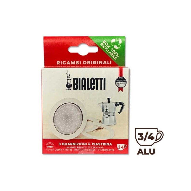 Set de 3 joints + 1 filtre cafetière aluminium 3/4 Tasses 0800033 - BIALETTI Set de 3 joints + 1 filtre cafetière aluminium 3/4 Tasses 0800033 - BIALETTI