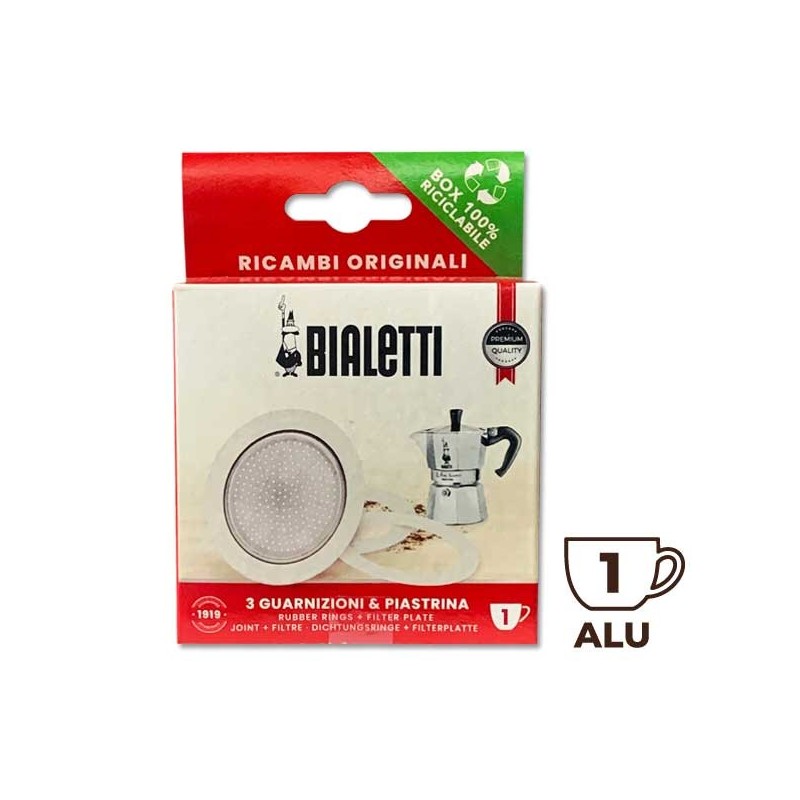 Set de 3 joints + 1 filtre cafetière aluminium 1 Tasse 0800031 - BIALETTI Set de 3 joints + 1 filtre cafetière aluminium 1 Tasse 0800031 - BIALETTI