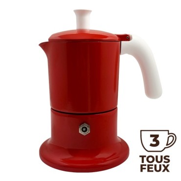 Cafetière italienne rouge / blanc 3 tasses TOUS FEUX ANG3INDXMASRED - ANGELINA MADE IN ITALY
