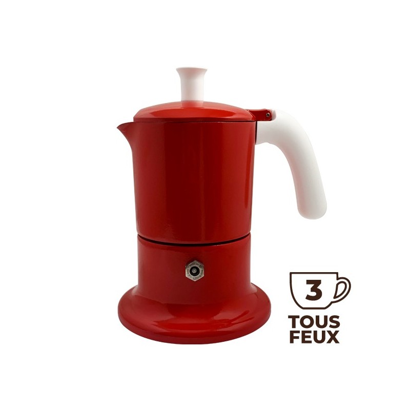 Cafetière italienne rouge / blanc 3 tasses TOUS FEUX ANG3INDXMASRED - ANGELINA MADE IN ITALY