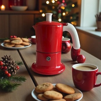 Cafetière italienne rouge / blanc 3 tasses TOUS FEUX ANG3INDXMASRED - ANGELINA MADE IN ITALY