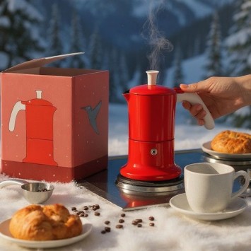 Cafetière italienne rouge / blanc 3 tasses TOUS FEUX ANG3INDXMASRED - ANGELINA MADE IN ITALY