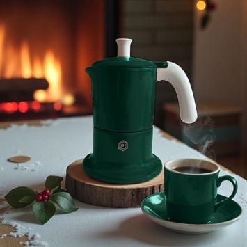 Cafetière italienne vert / blanc 3 tasses TOUS FEUX ANG3INDXMASGREEN - ANGELINA MADE IN ITALY