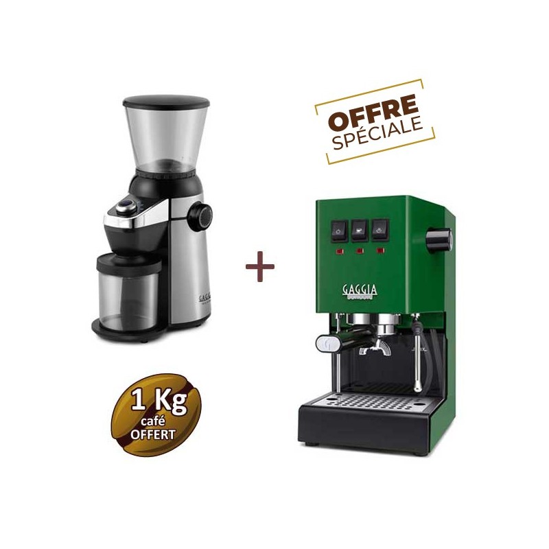 Offre spéciale CLASSIC E24 JUNGLE GREEN RI9481/17 et MD15 RI8123/01 - GAGGIA + 1 Kg de café moulu OFFERT