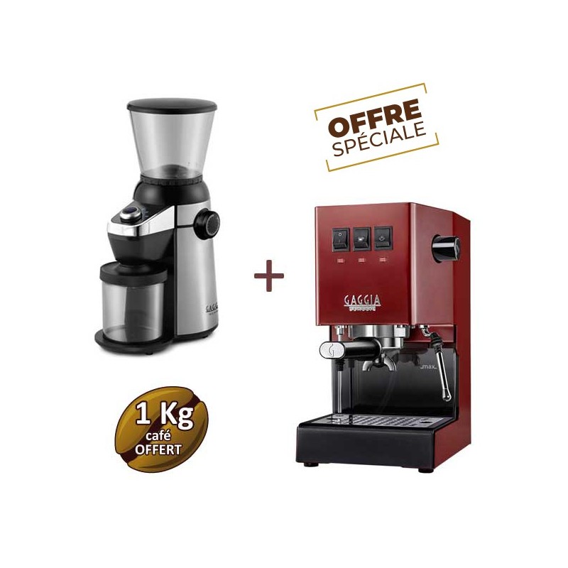 Offre spéciale CLASSIC E24 CHERRY RED RI9481/12 et MD15 RI8123/01 - GAGGIA + 1 Kg de café grain OFFERT