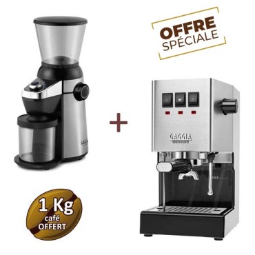 CLASSIC E24 INOX RI9481/11 et MD15 RI8123/01 - GAGGIA + 1 Kg café OFFERT