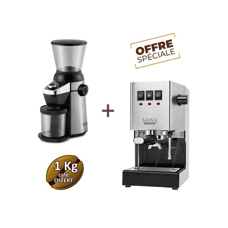 CLASSIC E24 INOX RI9481/11 et MD15 RI8123/01 - GAGGIA + 1 Kg café OFFERT