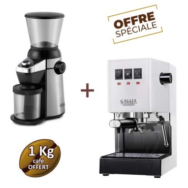 Offre spéciale CLASSIC E24 POLAR WHITE RI9481/13 et MD15 RI8123/01 - GAGGIA + 1 Kg de café moulu OFFERT