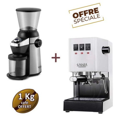 Offre spéciale CLASSIC E24 POLAR WHITE RI9481/13 et MD15 RI8123/01 - GAGGIA + 1 Kg de café moulu OFFERT