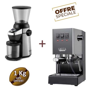 Offre spéciale CLASSIC E24 INDUSTRIAL GREY RI9481/16 et MD15 RI8123/01 - GAGGIA + 1 Kg de café moulu OFFERT