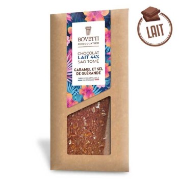 Tablette Chocolat Lait Sao Tomé CARAMEL ET SEL DE GUÉRANDE 100g - BOVETTI