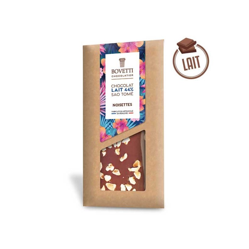Tablette Chocolat Lait Sao Tomé NOISETTES 100g - BOVETTI