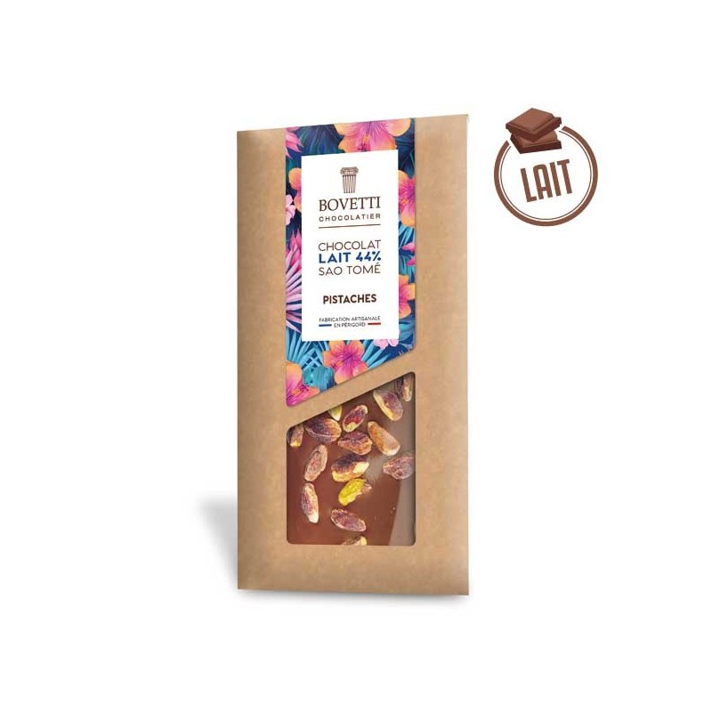 Tablette Chocolat Lait Sao Tomé PISTACHES 100g - BOVETTI