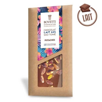 Tablette Chocolat Lait Sao Tomé PISTACHES 100g - BOVETTI