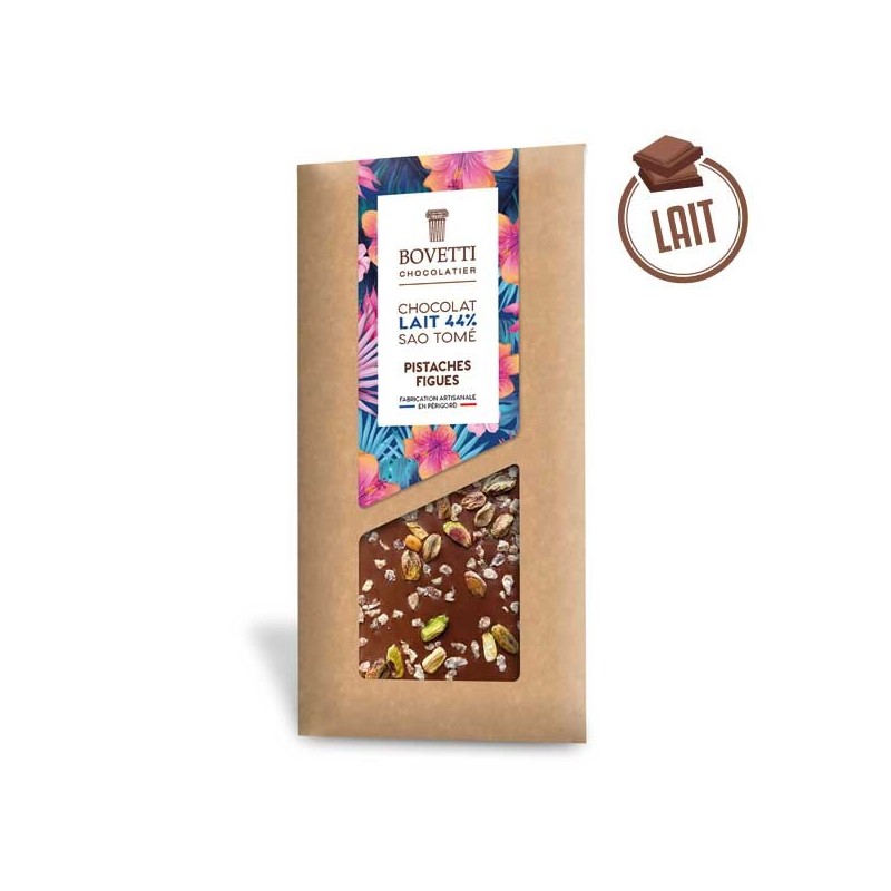 Tablette Chocolat Lait Sao Tomé PISTACHES ET FIGUES 100g - BOVETTI Tablette Chocolat Lait Sao Tomé PISTACHES ET FIGUES 100g - BOVETTI