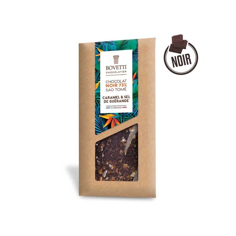 Tablette chocolat Noir Sao Tomé CARAMEL ET SEL DE GUÉRANDE 100g - BOVETTI Tablette chocolat Noir Sao Tomé CARAMEL ET SEL DE GUÉRANDE 100g - BOVETTI