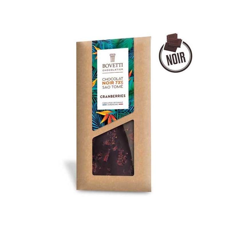 Tablette Chocolat Noir Sao Tomé CRANBERRIES 100g - BOVETTI