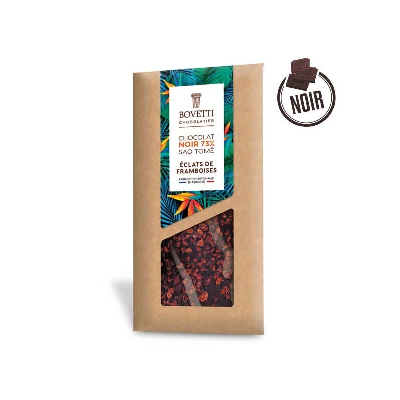 Tablette Chocolat Noir Sao Tomé ÉCLATS DE FRAMBOISE 100g - BOVETTI