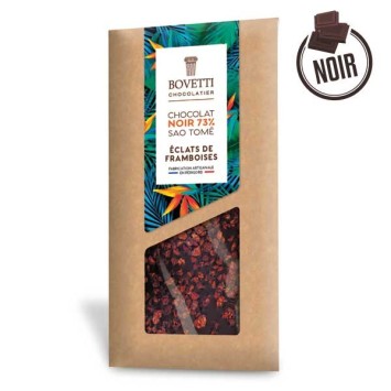 Tablette Chocolat Noir Sao Tomé ÉCLATS DE FRAMBOISE 100g - BOVETTI
