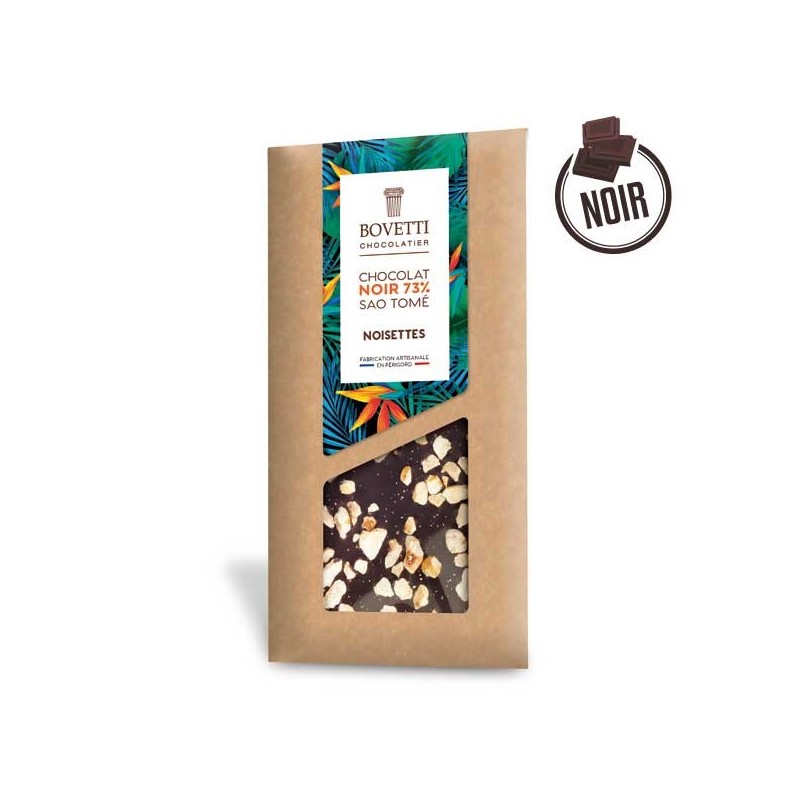 Tablette Chocolat Noir Sao Tomé NOISETTES 100g - BOVETTI