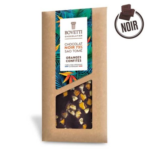 Tablette Chocolat Noir Sao Tomé ORANGES CONFITES 100g - BOVETTI