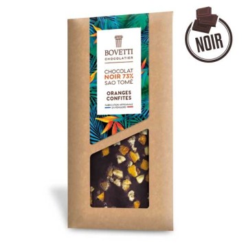 Tablette Chocolat Noir Sao Tomé ORANGES CONFITES 100g - BOVETTI