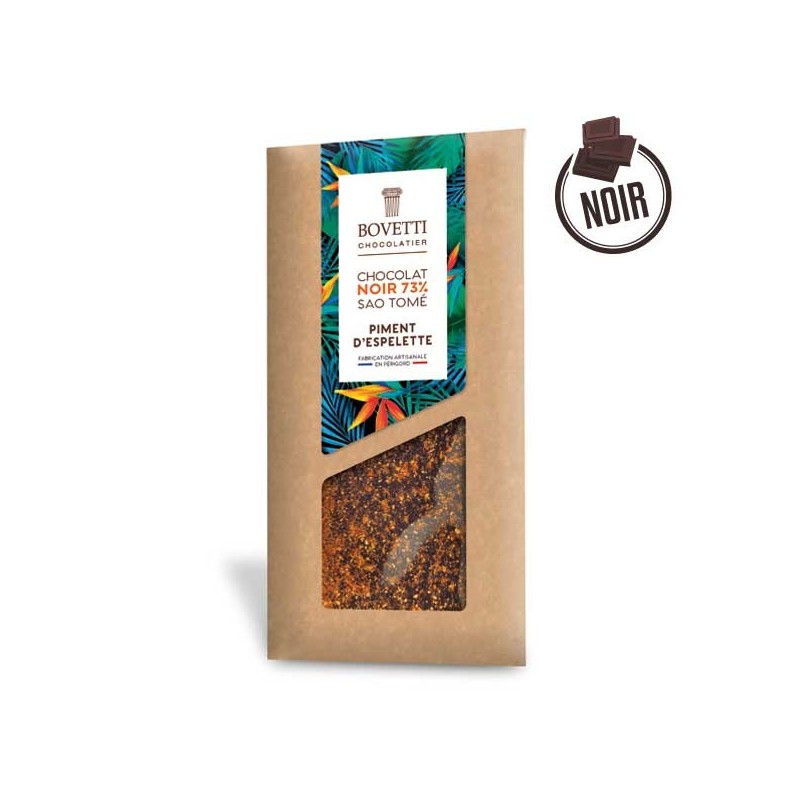 Tablette Chocolat Noir Sao Tomé PIMENT D'ESPELETTE 100g - BOVETTI