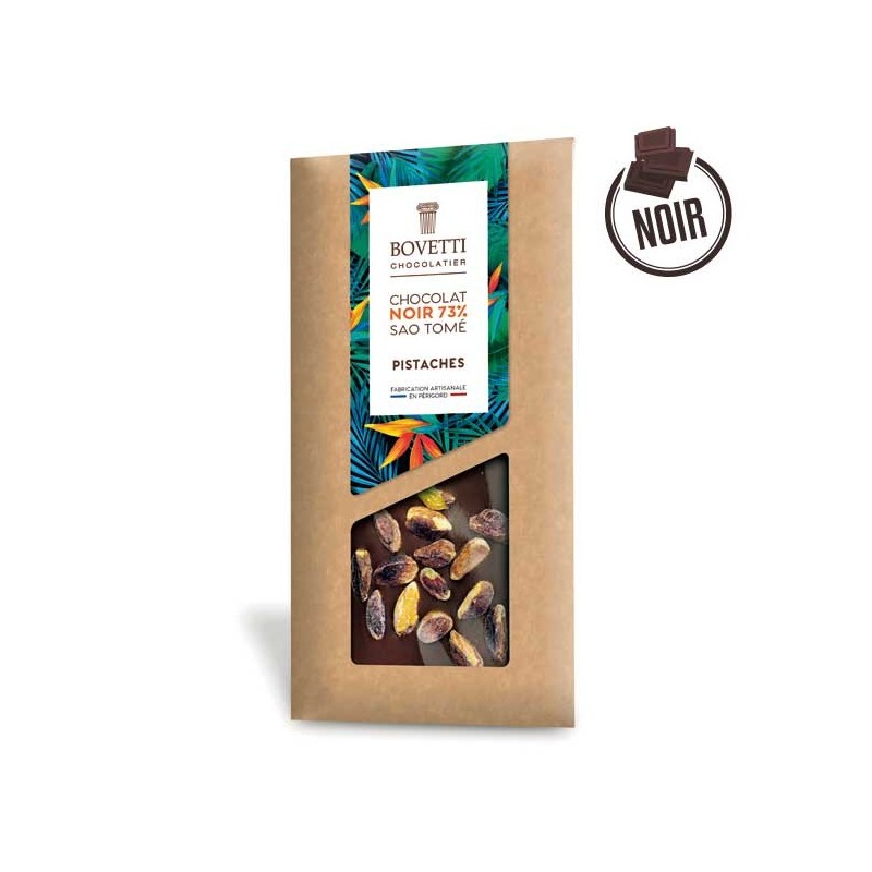 Tablette Chocolat noir Sao Tomé PISTACHES 100g - BOVETTI