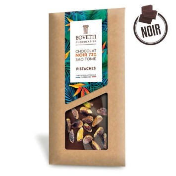 Tablette Chocolat noir Sao Tomé PISTACHES 100g - BOVETTI