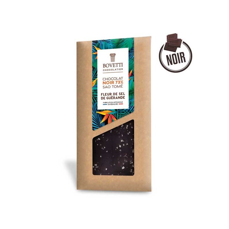 Tablette Chocolat noir Sao Tomé FLEUR DE SEL DE GUÉRANDE 100g - BOVETTI