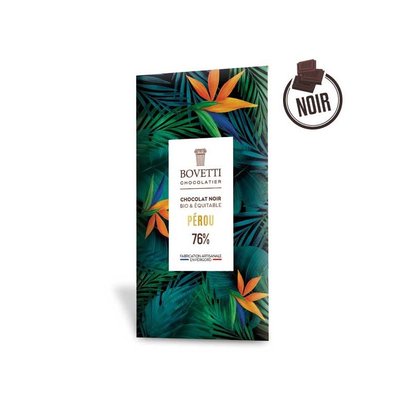 Tablette Chocolat Noir BIO PÉROU 76% 80g - BOVETTI