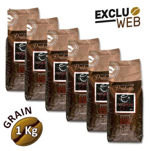 Pack x 6 Café en Grains Miscela Bar PRELUDIO - 1 Kg - NERO PURO