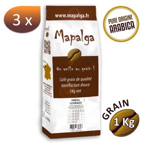 Pack x 3 Café grain BRÉSIL CERRADO - 1Kg - MAPALGA