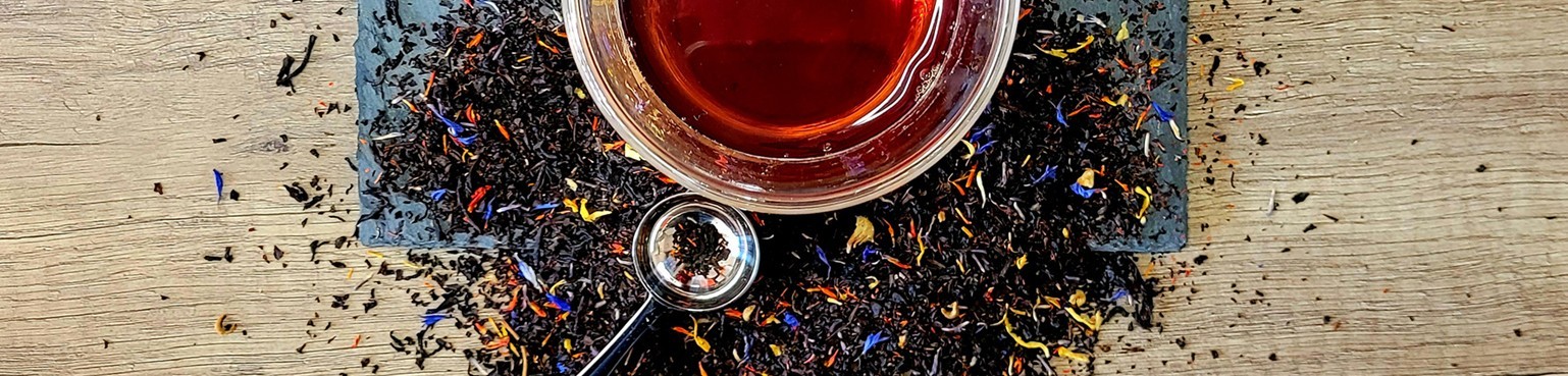 Flavored black teas are dressed in elegant metal boxes